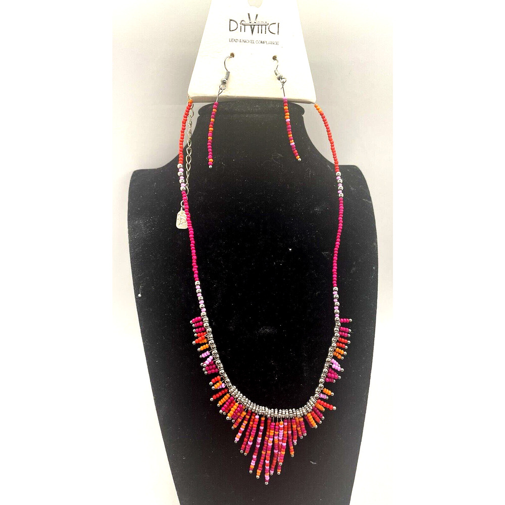 Necklace & Earring Set Coral Color & Pink Beads Da Vinci Fashion Costume Jewelry